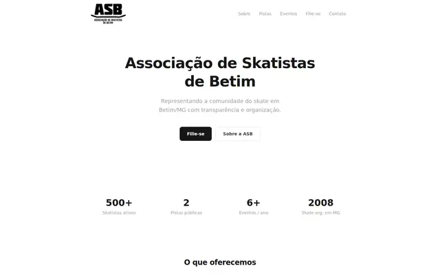 Site ASB · Associação de Skatistas de Betim